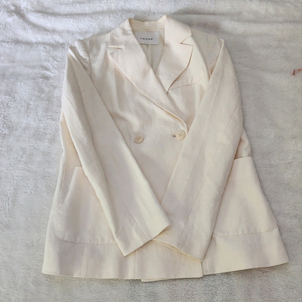 Frame White Double Breasted Blazer